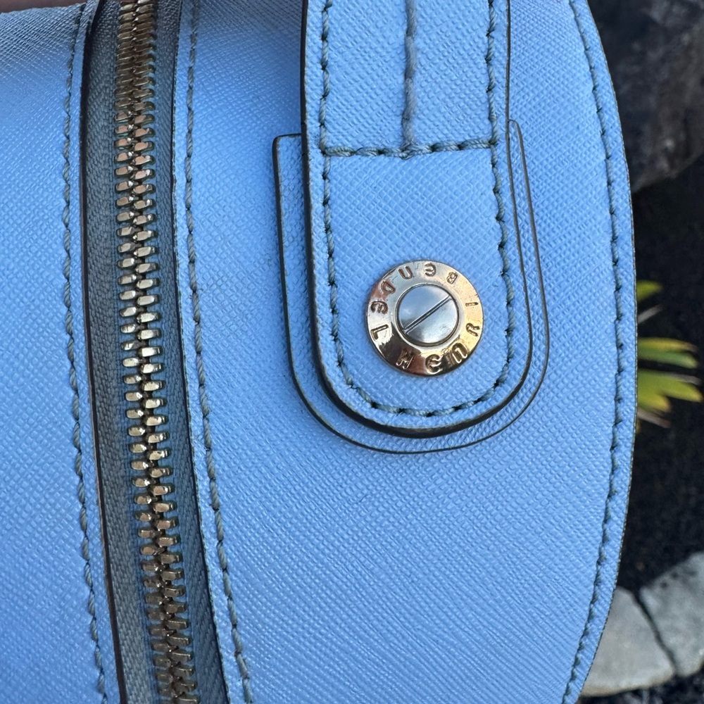 Henri Bendel Blue Saffiano Leather Backpack Gold Hardware - Picture 7 of 14